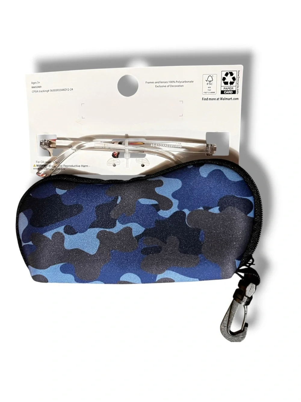 NEW - Wonder Nation - Sunglasses With Case - Clear Frames - Blue Camo Case D-8